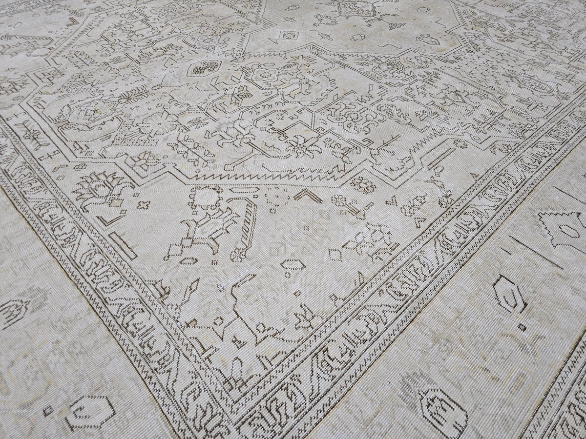 Oversize Neutral Oushak Rug: 9.5x12 Vintage Handwoven Wool Carpet Cream Beige Brown