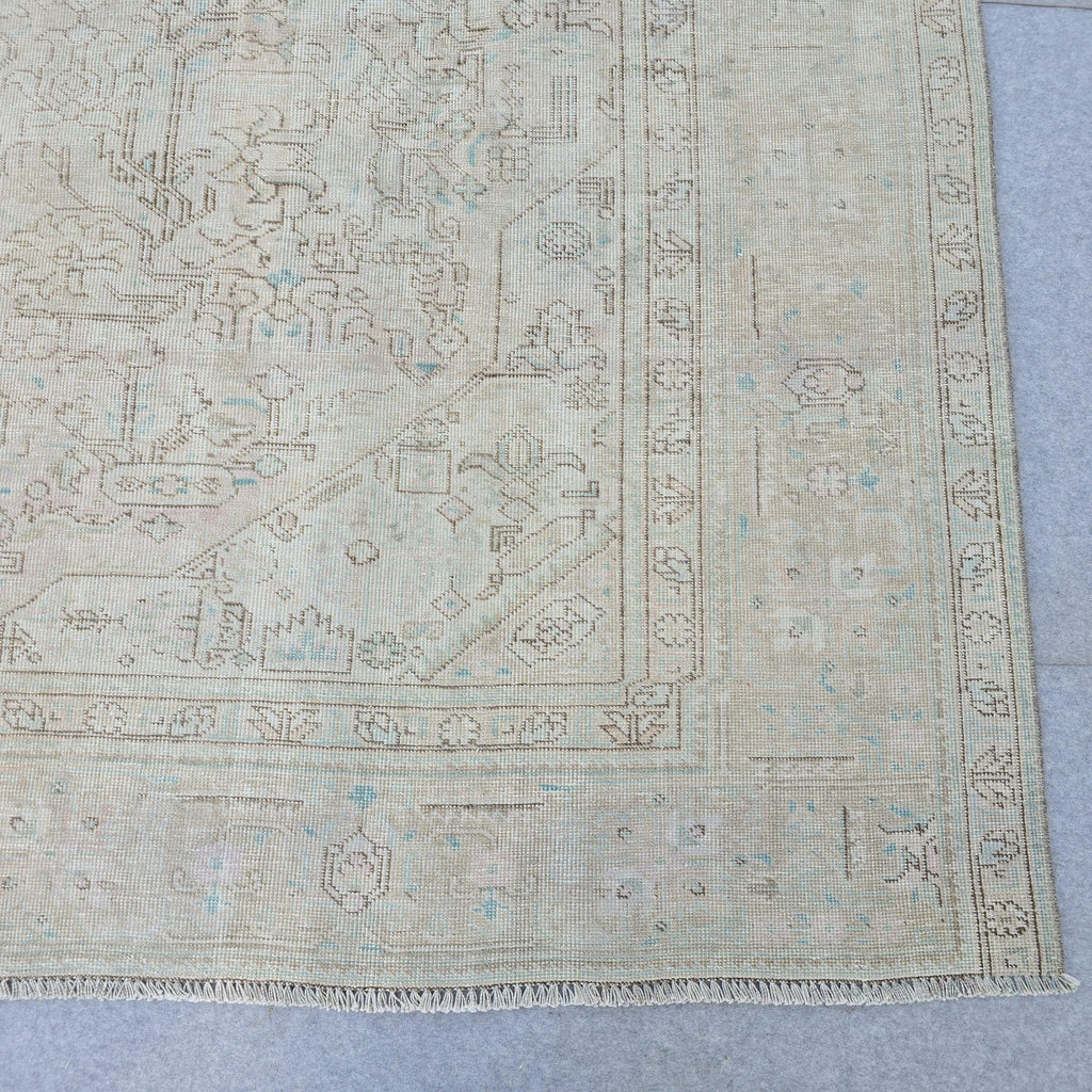 Handmade Oushak Wool Rug: Large Vintage Turkish Area Rug (9.60x11.75 ft)