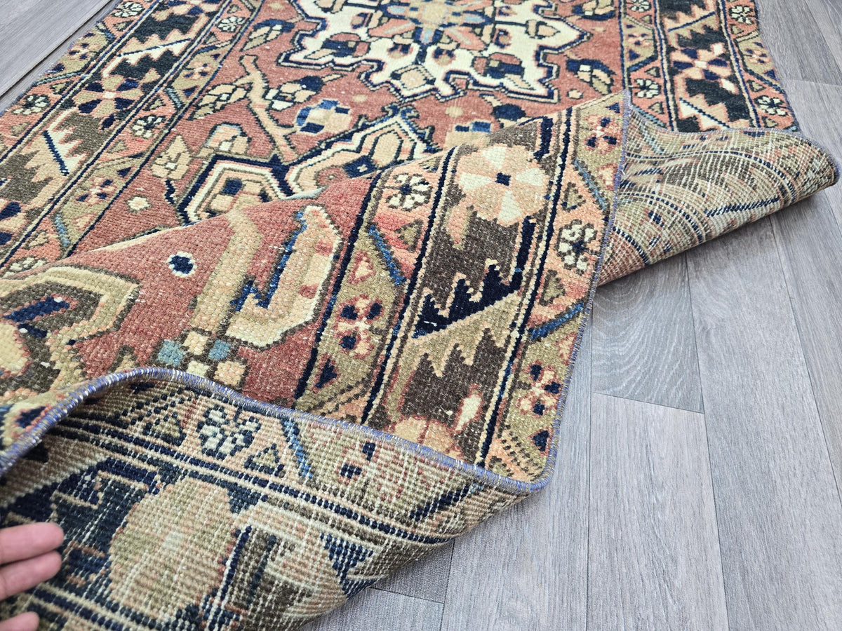 Antique Heriz Wool Runner: Hand-Knotted Pastel Hallway Rug (3.4' x 10.8')