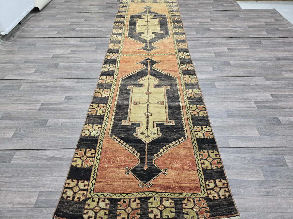 Long Vintage Anatolian Runner Rug: Handwoven Wool Hallway Carpet (3.5x12)