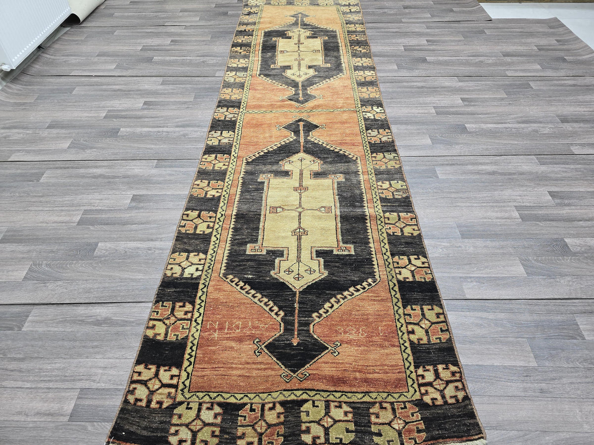 Long Vintage Anatolian Runner Rug: Handwoven Wool Hallway Carpet (3.5x12)