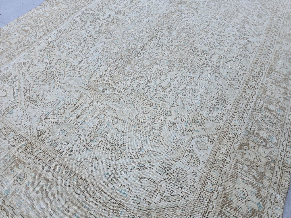 9x12 Wool Area Rug/ Hand Knotted Neutral Oushak Rug for Livingroom and Office/ Authentic Faded Vintage Rug/ Aesthetic Bedroom Rug/ Beige Rug