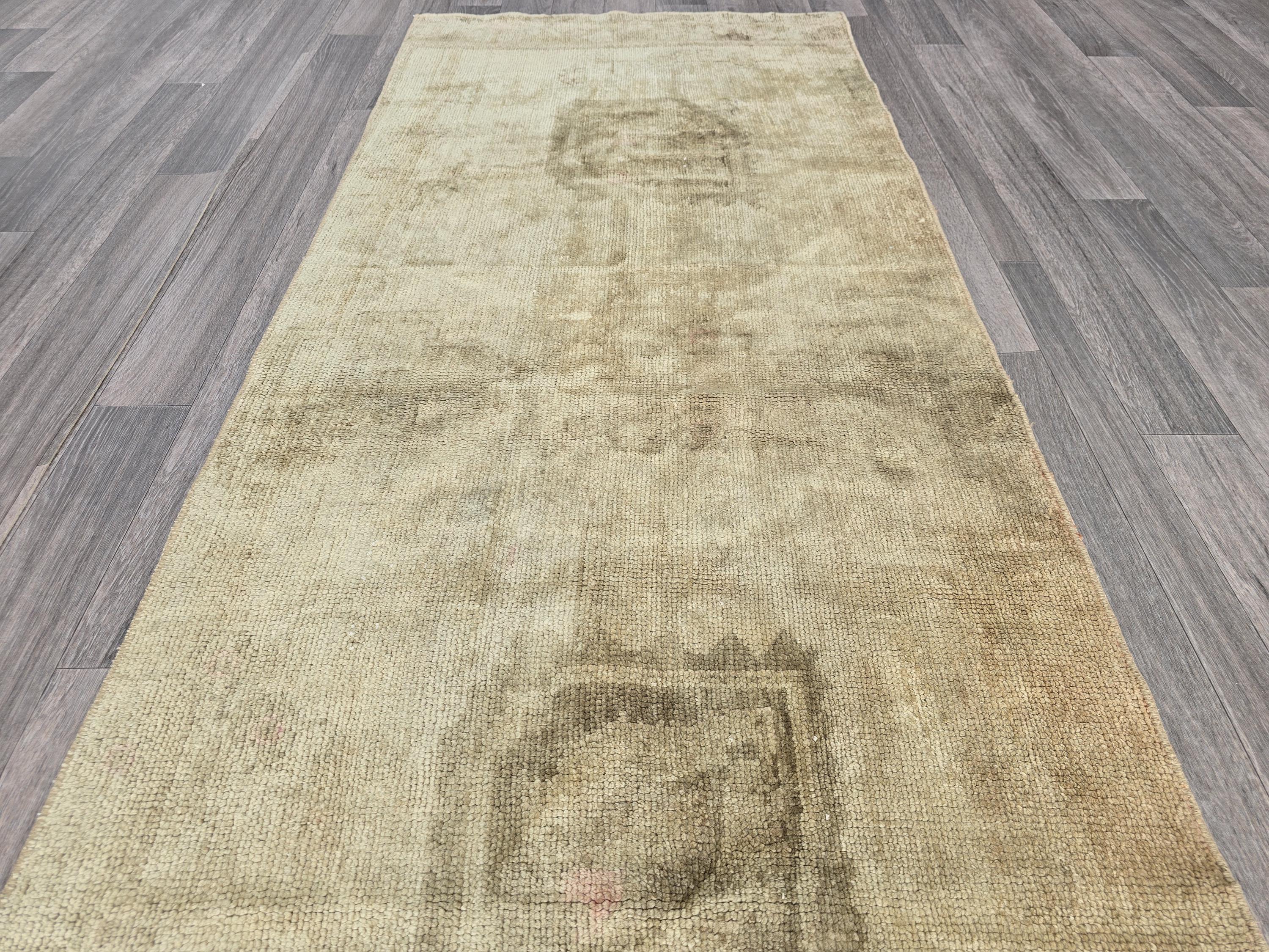 Vintage Turkish Oushak Runner Rug, 2.6' x 6.7', Neutral Tones