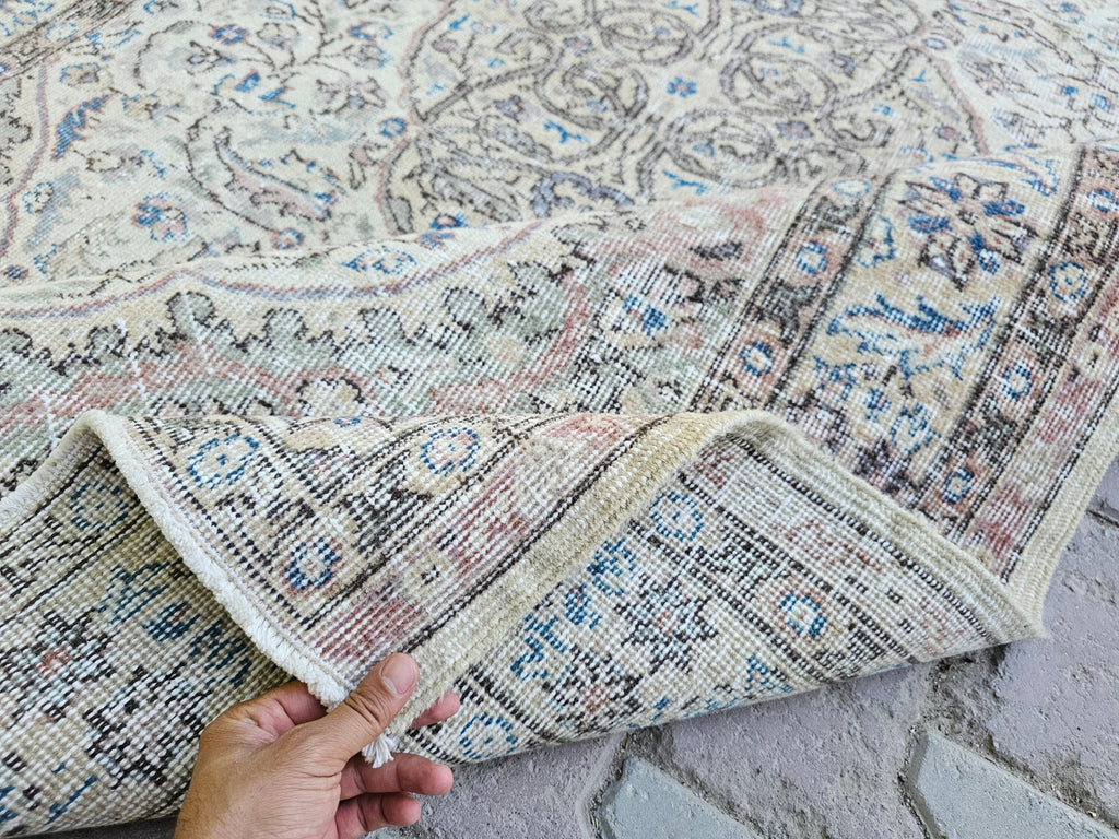 5x8 Turkish Oushak Rug: Faded Vintage Wool Area Rug