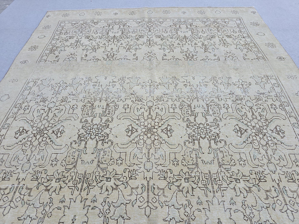 8.70x12.20 feet Cream Beige Floral Hand Knotted Vintage Turkish Wool Area Rug