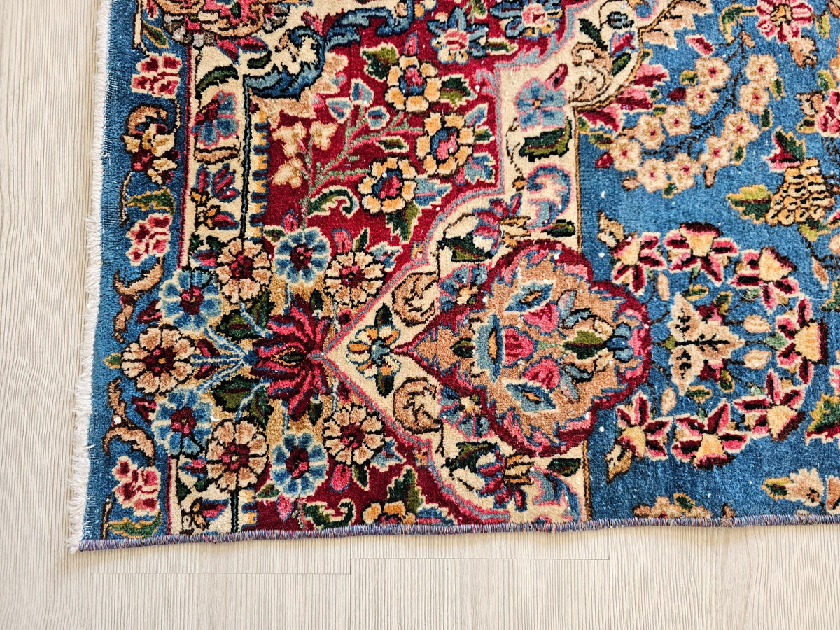 Blue Vintage Runner Rug/2.95x9.50 feet/ Hand Knotted Wool Floral Design Oushak Runner