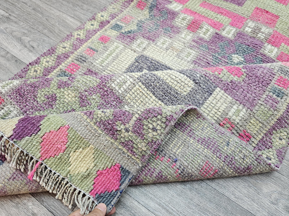 Vintage Herki Runner Rug: Hand-Knotted Turkish Wool Hallway Rug (2.7 X 13.45 ft)