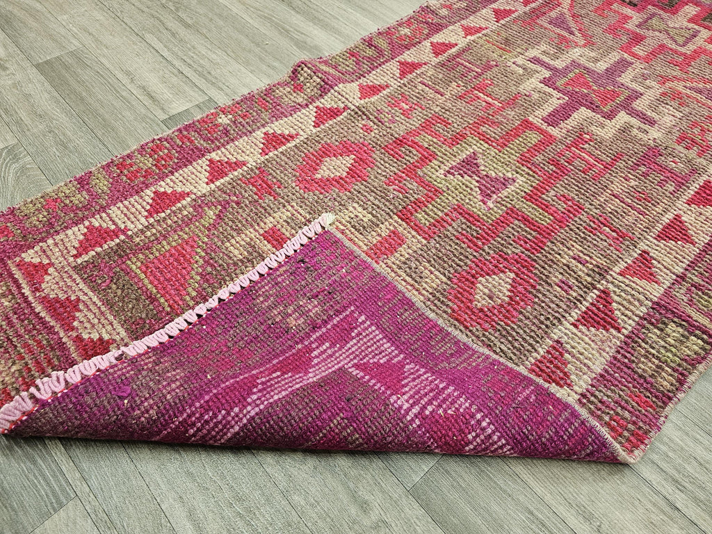 Hand Knotted Wool Herki Runner Rug: Vintage Oriental Aisle Rug (2.60x9.70 feet)