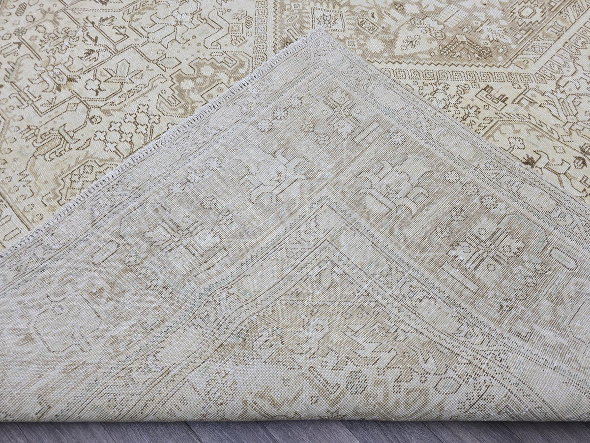 10x12 Ivory Anatolian Rug: Large Wool Oushak Geometric Carpet