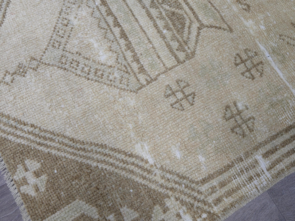 Hand Knotted Wool Runner: 3x7 Vintage Turkish Oushak Hallway Rug