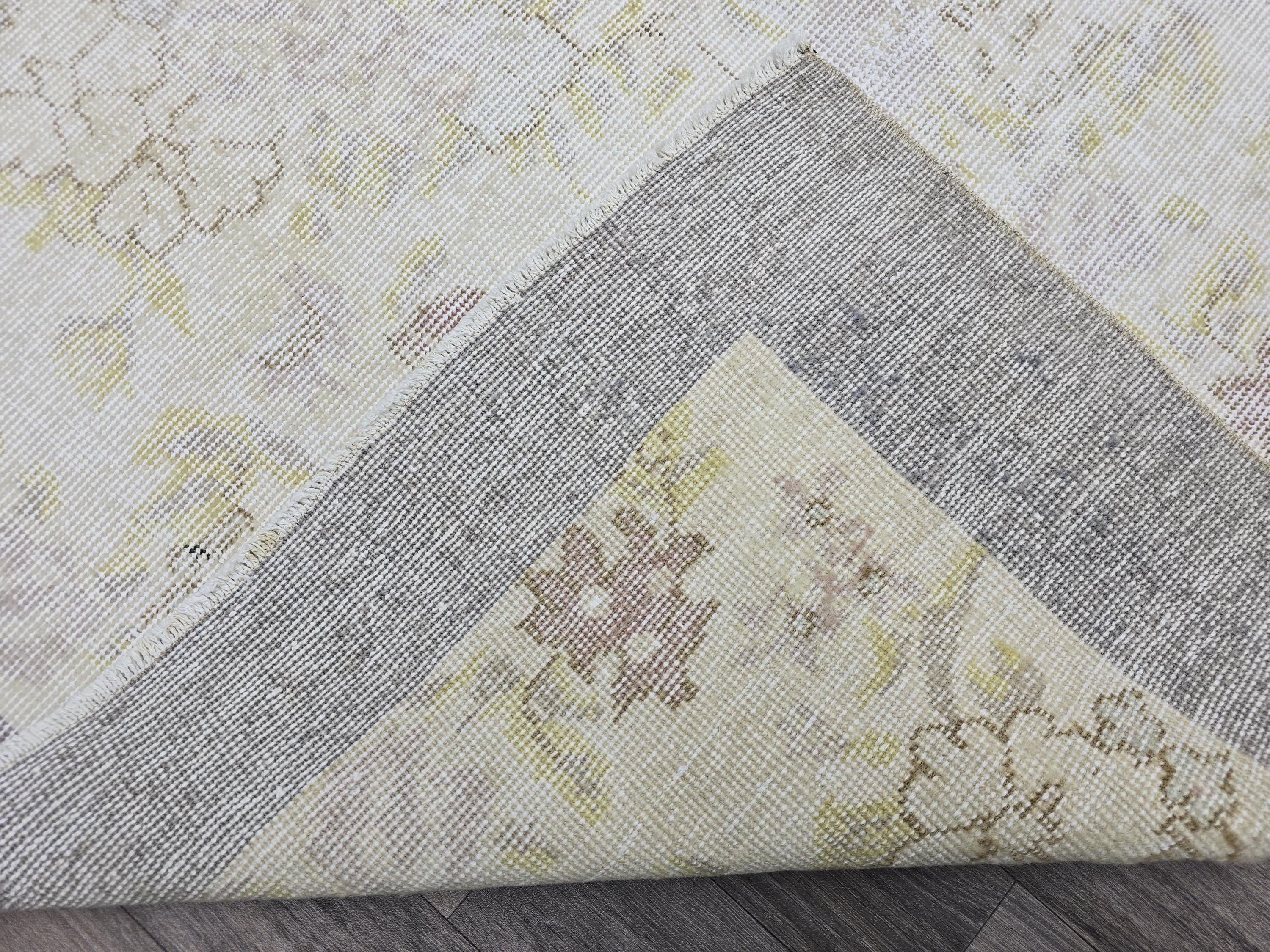 Vintage Oushak Rug: 4x7 Handknotted Wool Ivory Cream Floral Turkish Carpet
