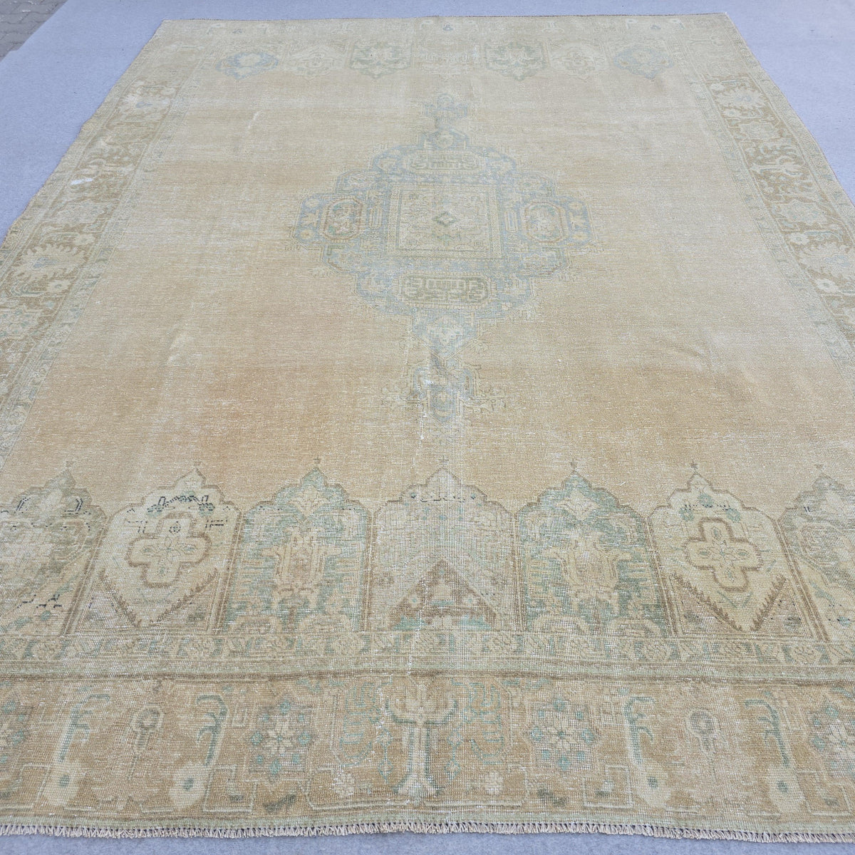 9x12 Turkish Rug Muted Blue Cream Beige Anatolian Area Rug Bedroom Scandinavian Decor