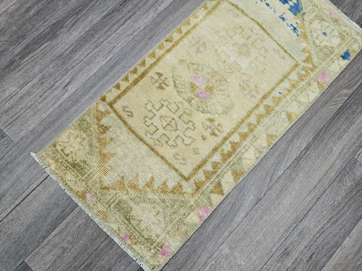 Vintage Turkish Oushak Doormat Bath Mat Neutral - 15x33 inches