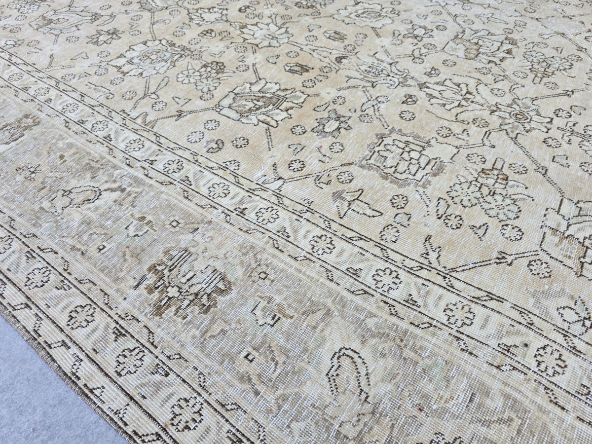 Turkish Rug 9x12 Beige  Vintage Hand Knotted Oriental Area Carpet