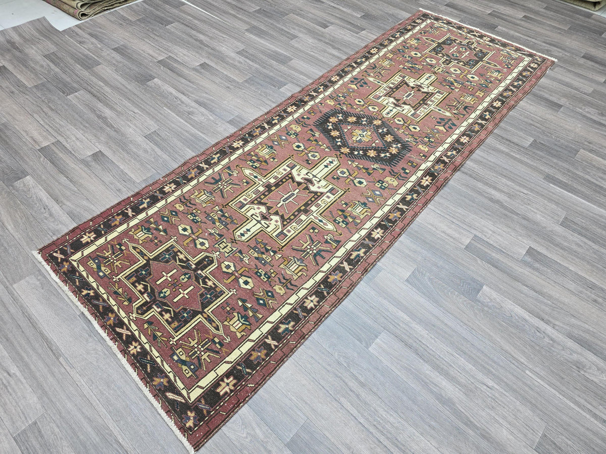 Vintage Turkish Runner Rug: Handwoven Wool Kilim, Tribal Hallway Decor