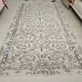Cream Floral Oushak Rug: 5x9 Vintage Hand-Knotted Turkish Wool