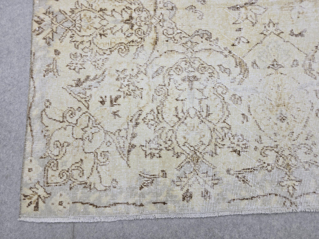 7x10 Oushak Rug Neutral Beige | Vintage Turkish Wool Medallion | Cream Living Room Carpet