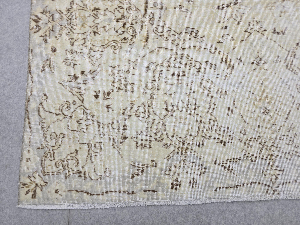 7x10 Oushak Rug Neutral Beige | Vintage Turkish Wool Medallion | Cream Living Room Carpet