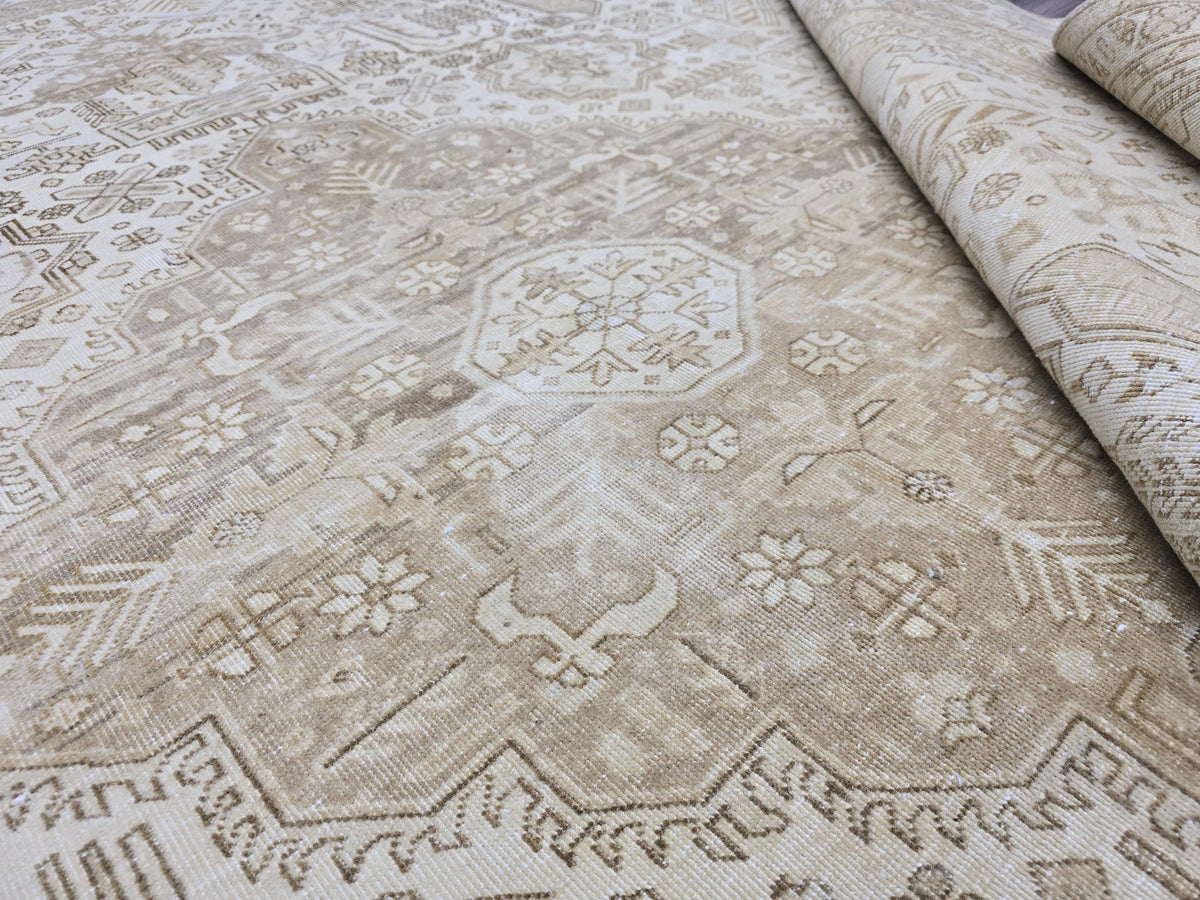 10x12 Turkish Area Rug: Neutral Beige Oushak Style Area Rug, 9'6" x 12'1"