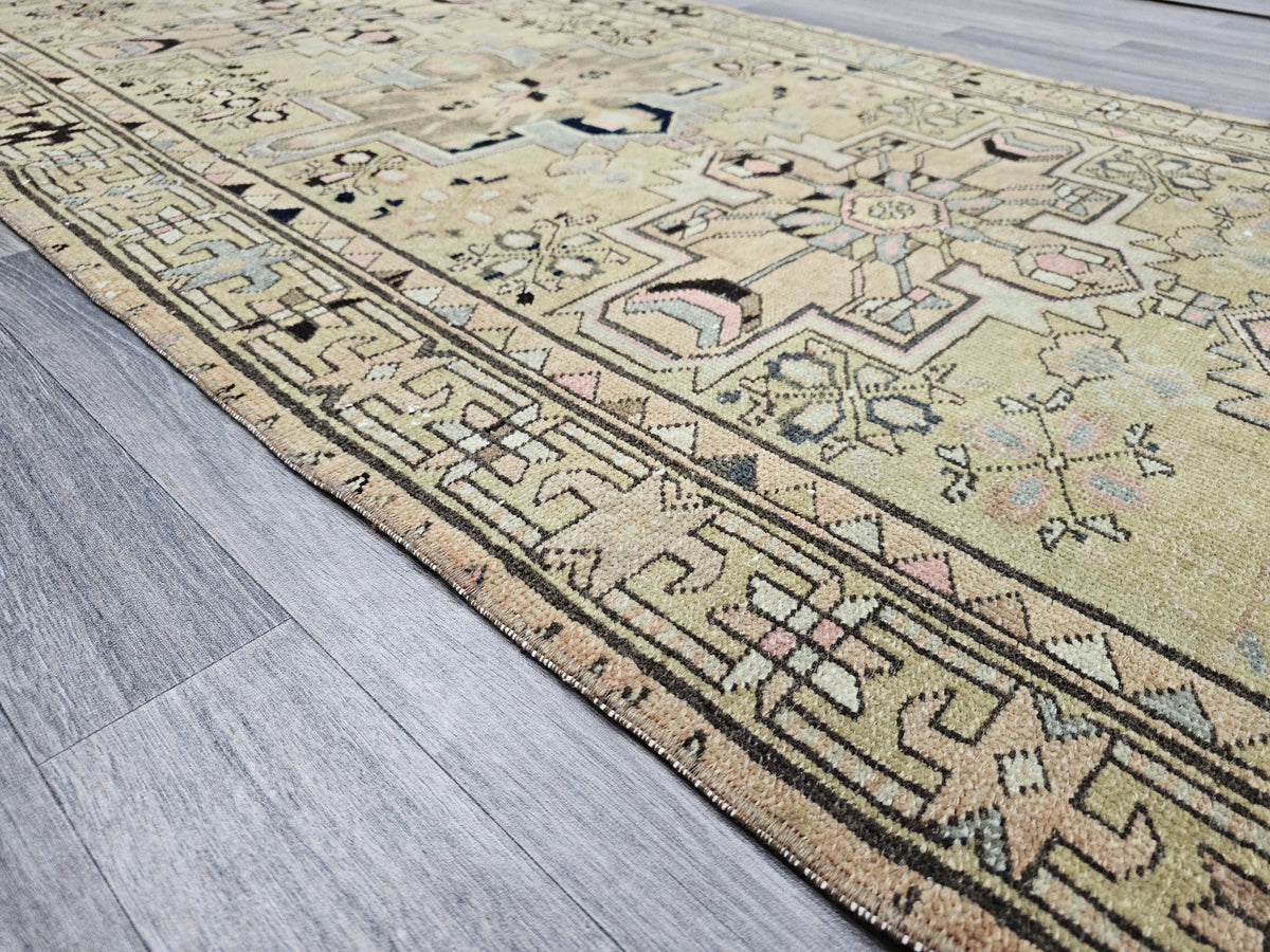 Hand Knotted Wool Turkish Runner Rug: Vintage Geometric Design