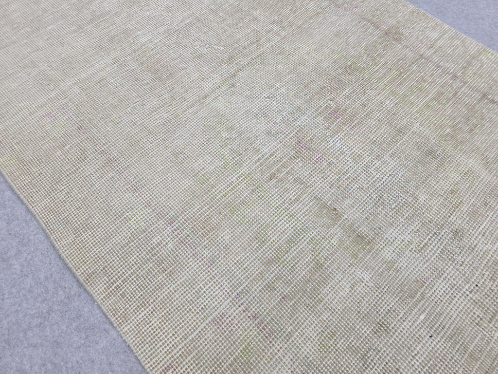 3x12 Oushak Runner Rug, Faded Solid Beige Turkish Wool Hallway Runner, Distressed Minimalist Anatolian Corridor Rug, Neutral Boho Decor