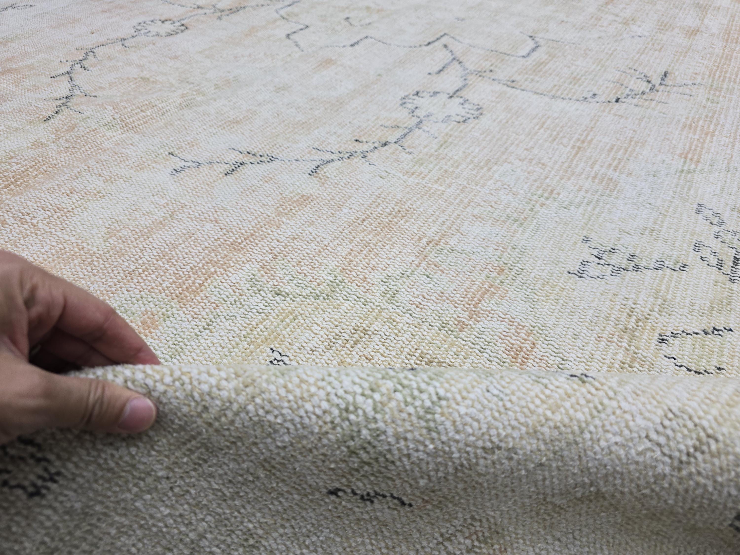 6x10 Vintage Turkish Oushak Rug: Hand-Knotted Wool, Neutral Beige