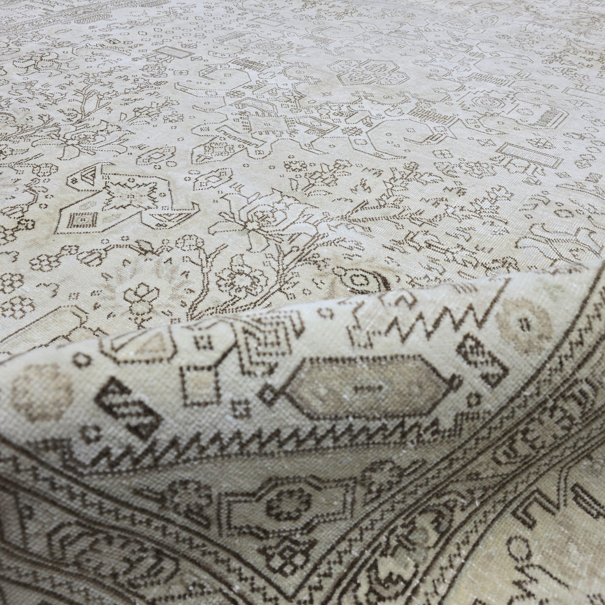 Vintage Oushak Turkish Rug: 8x11 Beige Cream Wool Area Rug