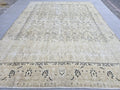 Turkish Rug 10x12, Faded Wheat Beige Wool Area Rug, Neutral All Over Floral Carpet for Living Room, Dining Room, Boho Rustic Decor