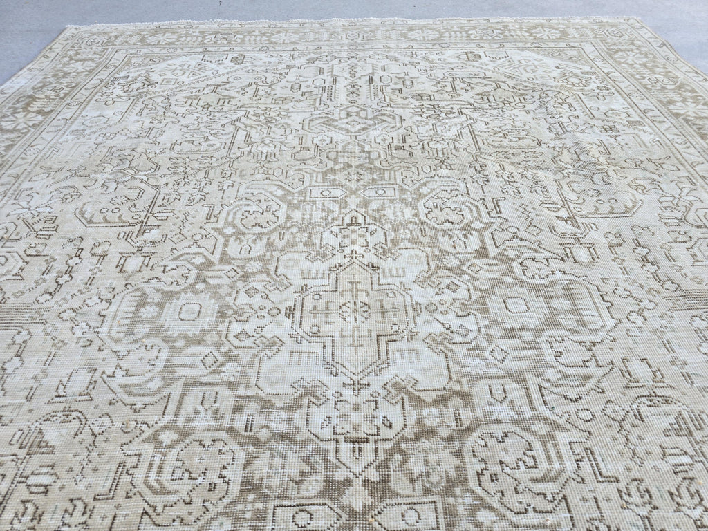 Vintage Rug 8x11, Turkish Area Rug, Warm Beige Wool Rug, Hand Knotted Medallion Rug, Faded Tan Living Room Rug, Boho Farmhouse