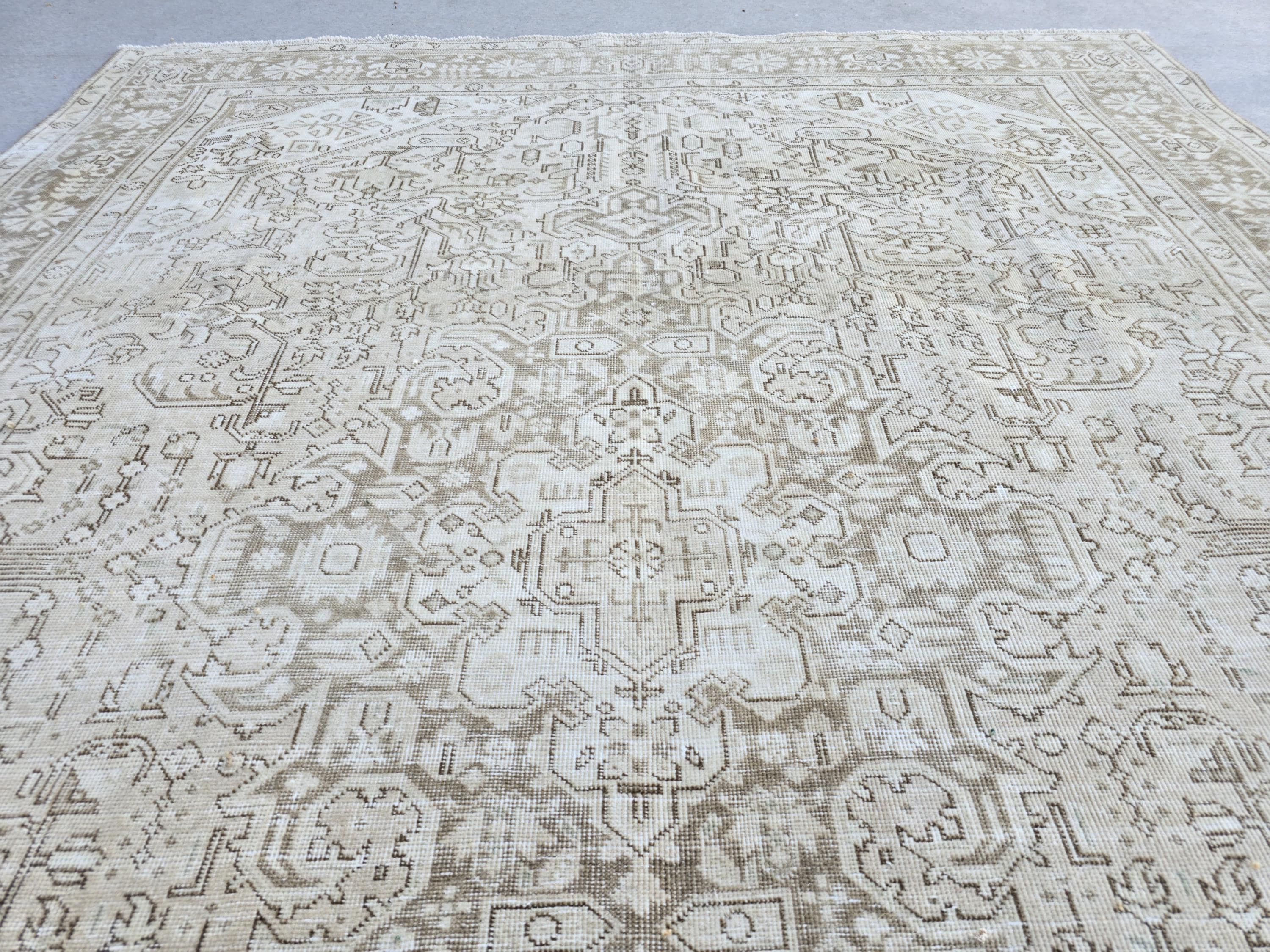 Vintage Rug 8x11, Turkish Area Rug, Warm Beige Wool Rug, Hand Knotted Medallion Rug, Faded Tan Living Room Rug, Boho Farmhouse