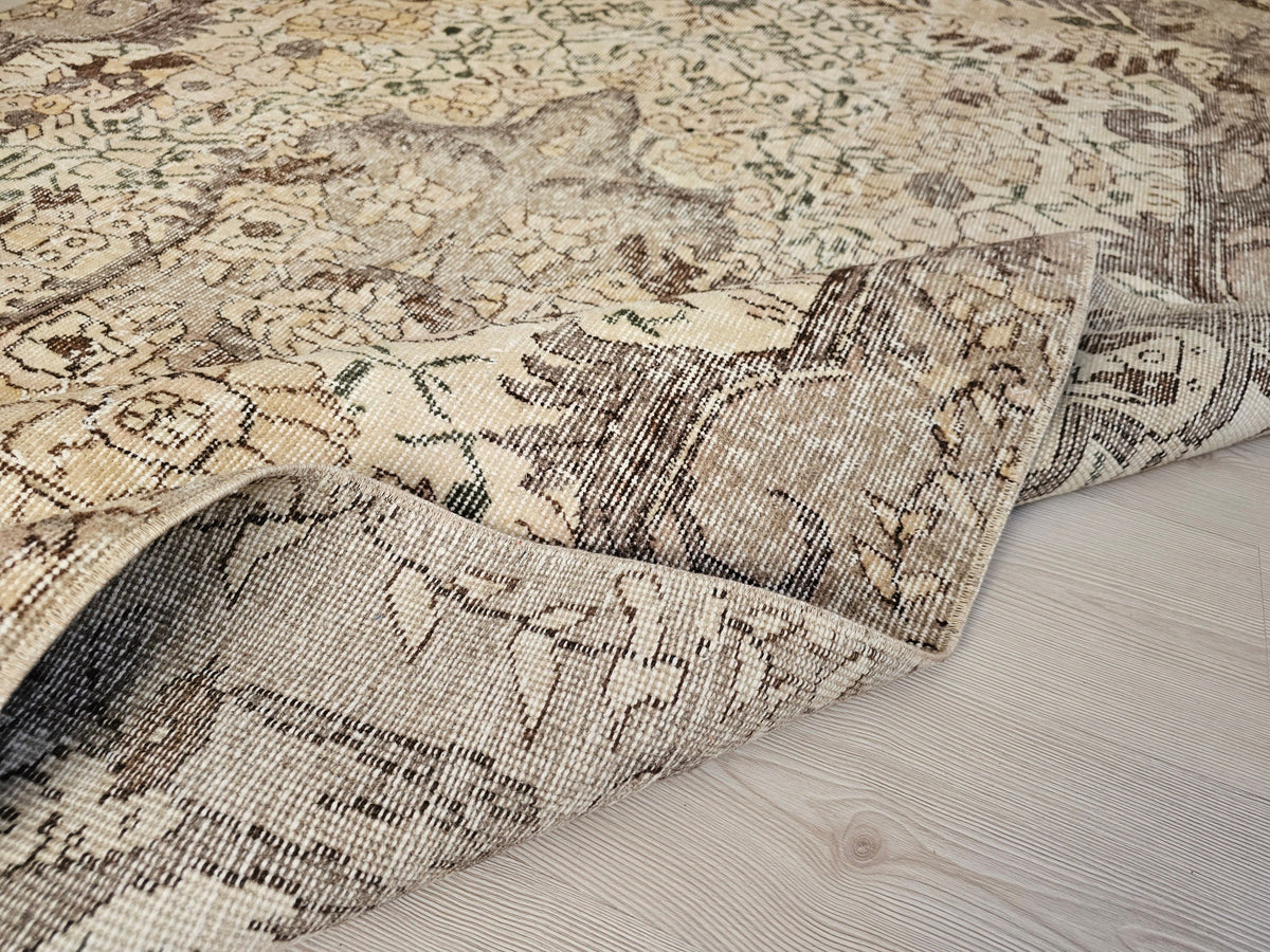 Hand Knotted Wool Turkish Oushak Rug 6x9: Vintage Anatolian Design