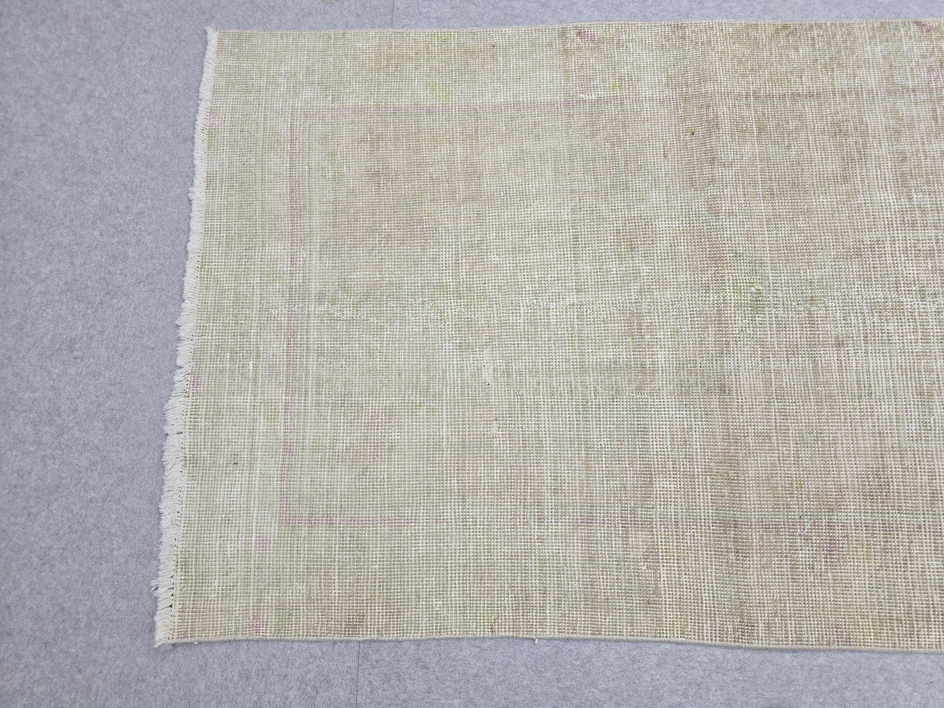 3x12 Oushak Runner Rug, Faded Solid Beige Turkish Wool Hallway Runner, Distressed Minimalist Anatolian Corridor Rug, Neutral Boho Decor