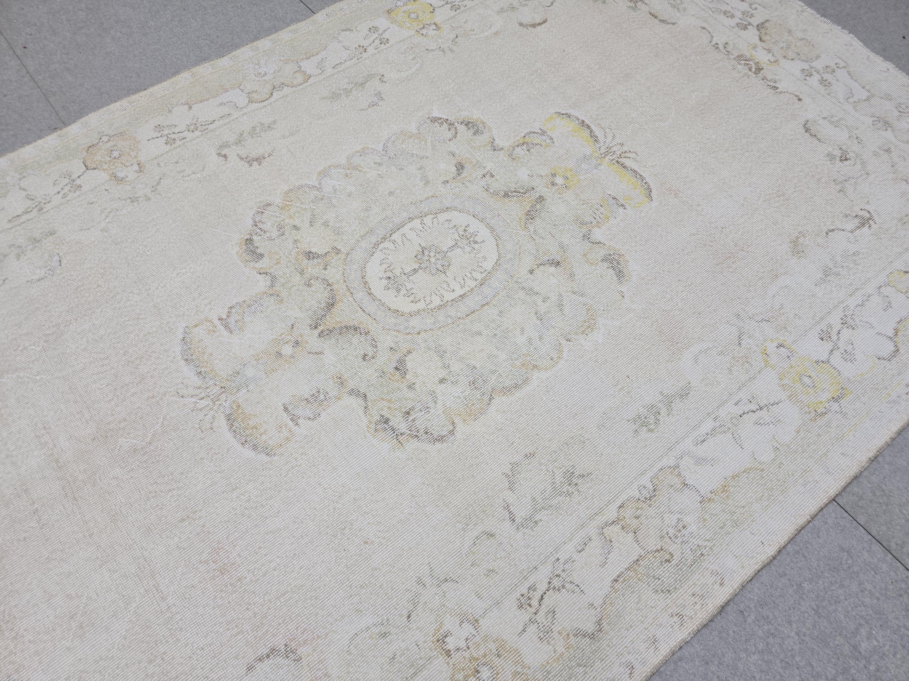 Vintage Anatolian Rug 6x10 Handwoven Cream Beige Neutral Oriental Wool Area Carpet 191x306 cm