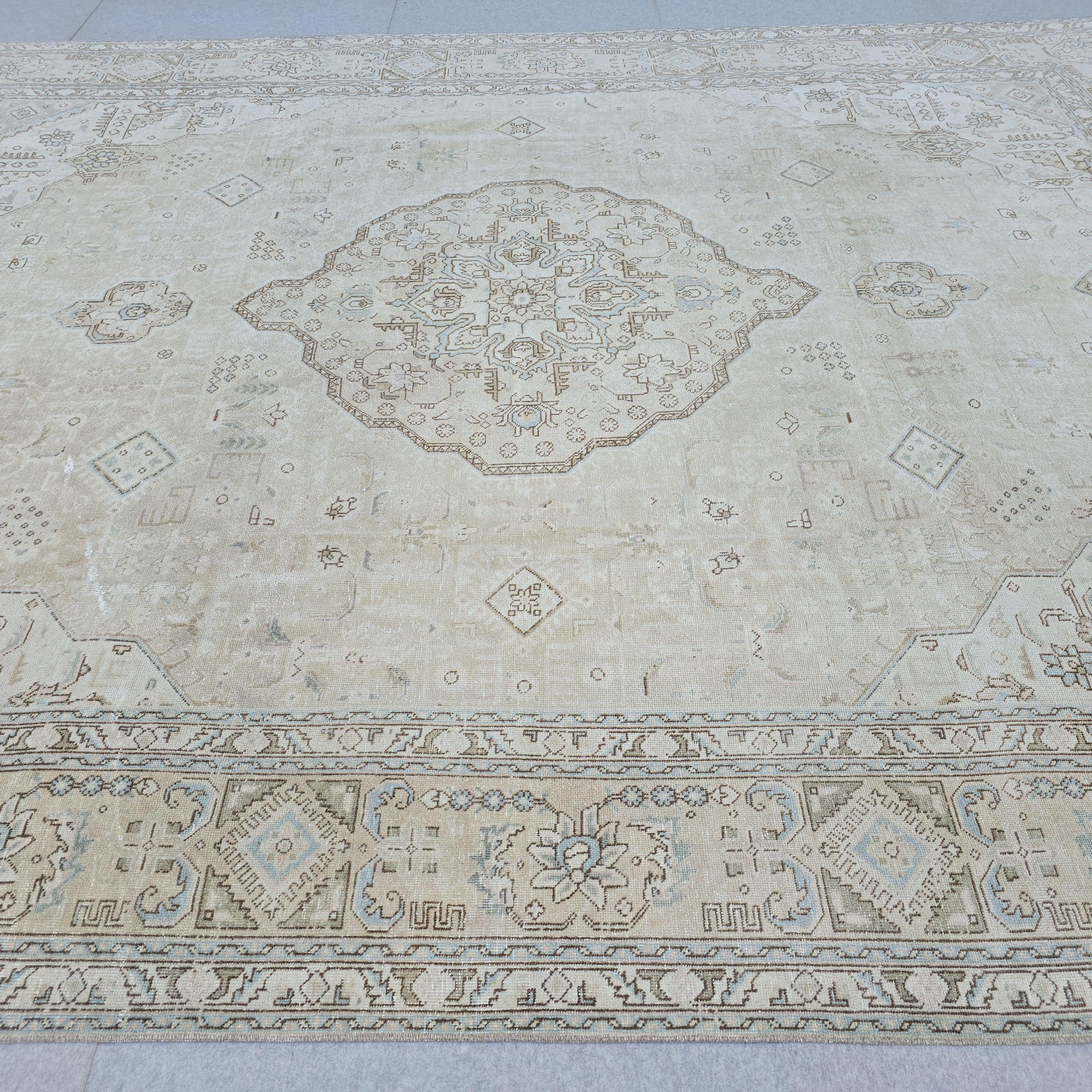 9x12 Oushak Rug: Neutral Turkish Oversize Carpet (9.50x12.30 ft) Vintage