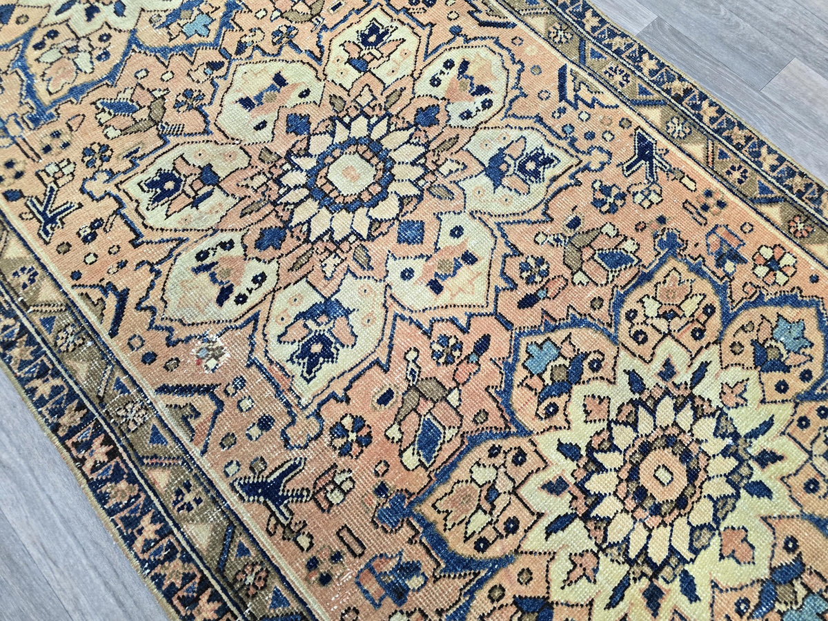 Wide Anatolian Runner Rug - Handwoven Vintage Runner Rug: Anatolian-Inspired Boho Hallway Decor (3.40 x 10 Ft) - Authentic Oushak Runner