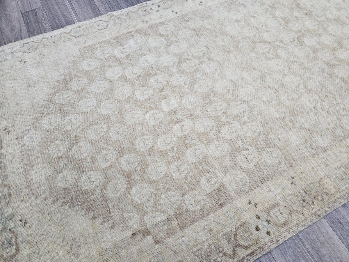 Neutral Oushak Runner Rug: Wide Long Turkish Vintage Wool Runner (3.60 X 12.75 feet)