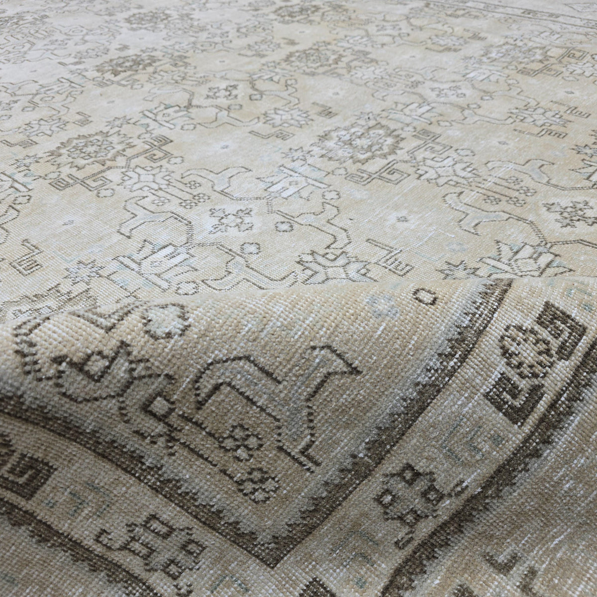 9x13 Classic Vintage Oushak Area Rug Cream Beige Brown/ 9.25 x 13 feet