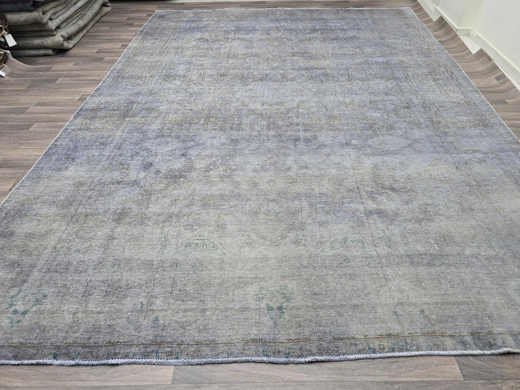10x13 Vintage Handwoven Oushak Rug , Faded Neutral Turkish Area Rug, Muted Blue Gray Wool Carpet, Distressed Antique Style Rug