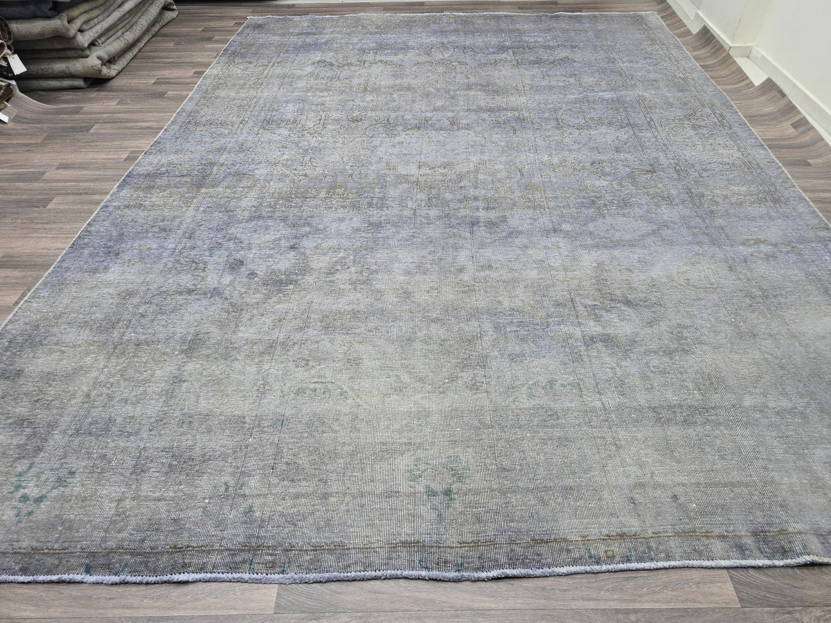10x13 Vintage Handwoven Oushak Rug , Faded Neutral Turkish Area Rug, Muted Blue Gray Wool Carpet, Distressed Antique Style Rug