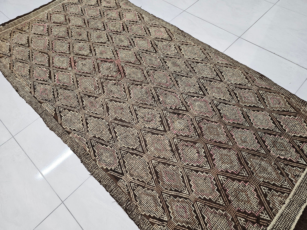 Vintage Turkish Cecim Rug: 4.40x9 Handwoven Wool Kilim Runner