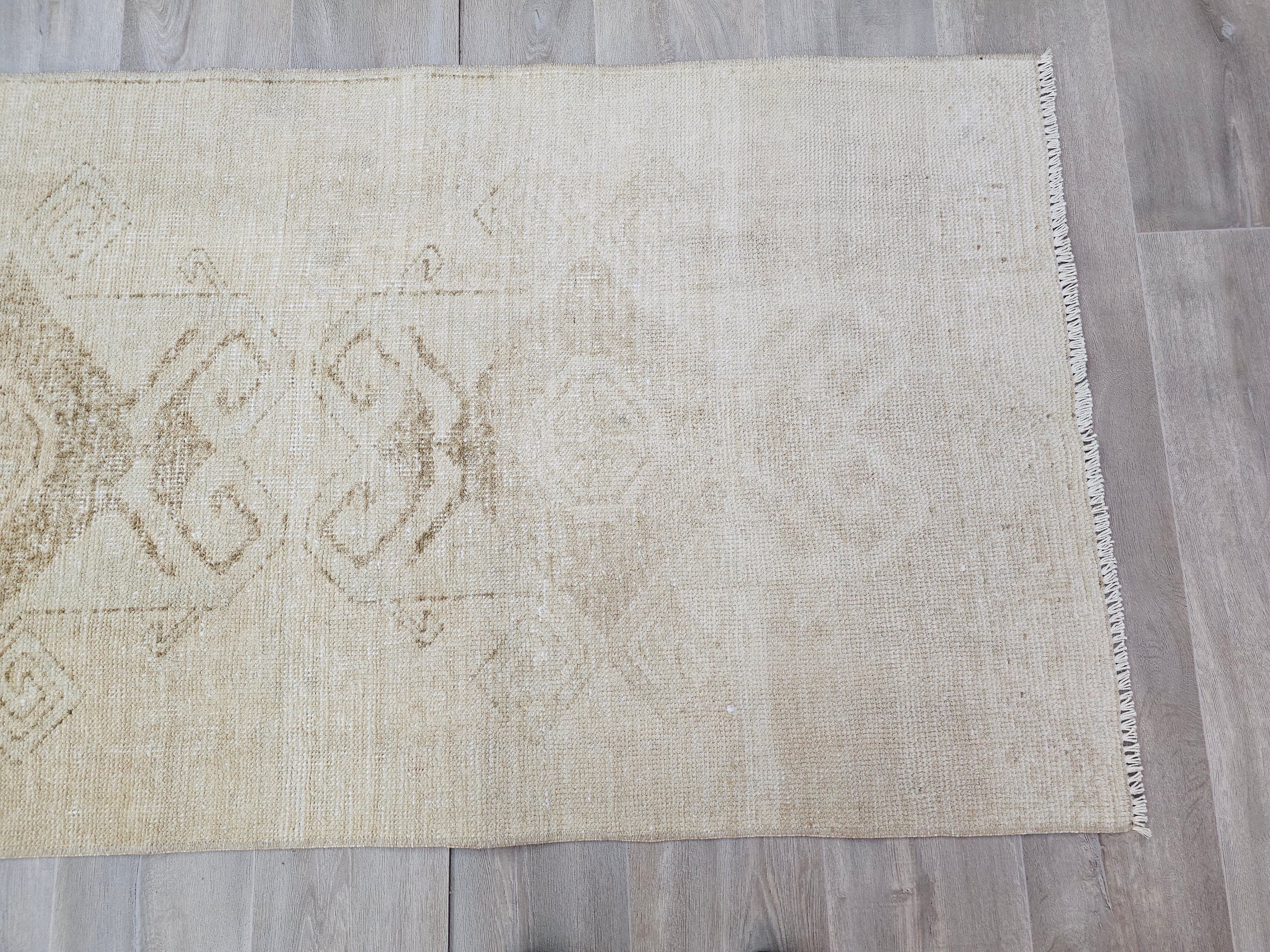 Hand Knotted Turkish Runner Rug 3x12: Vintage Wool Hallway Carpet