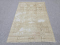 Vintage Rug 3x4, Small Distressed Neutral Rug, Hand Knotted Wool Oushak Accent Rug, Faded Beige Kitchen Mat, Boho Entryway Door Rug