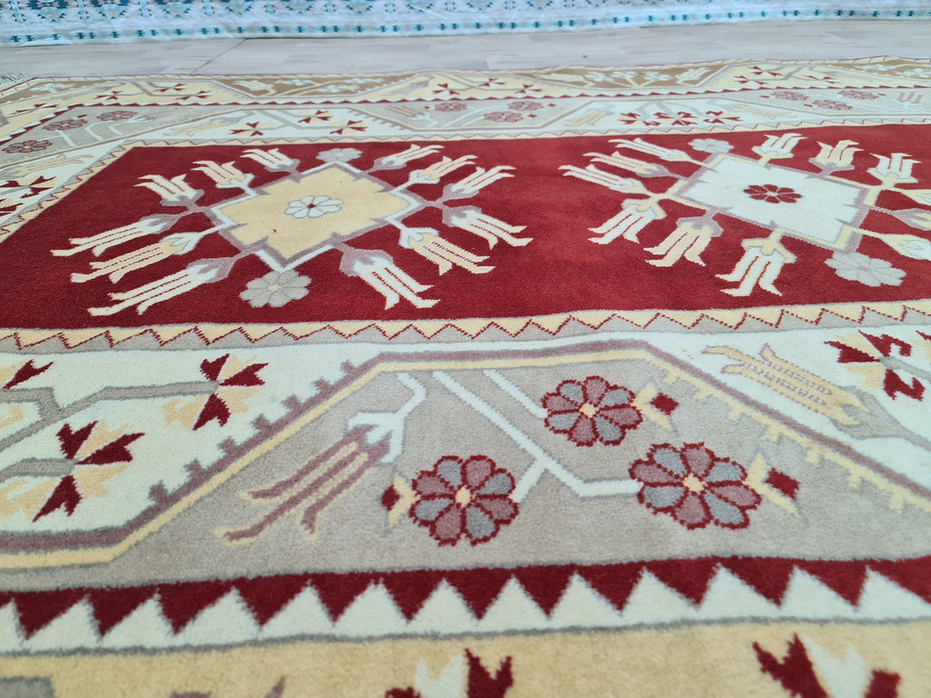 Hand Knotted Wool Oushak Rug: 6x9 Vintage Turkish Carpet