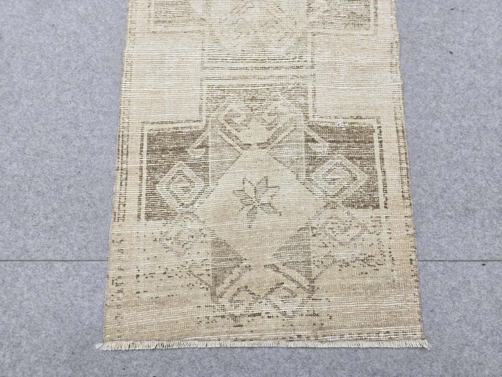 Turkish Rug 3x10 Wool Runner Rug for Narrow Hall, Star Medallion Tribal Carpet, Earth tone Brown Rug, Boho Decor