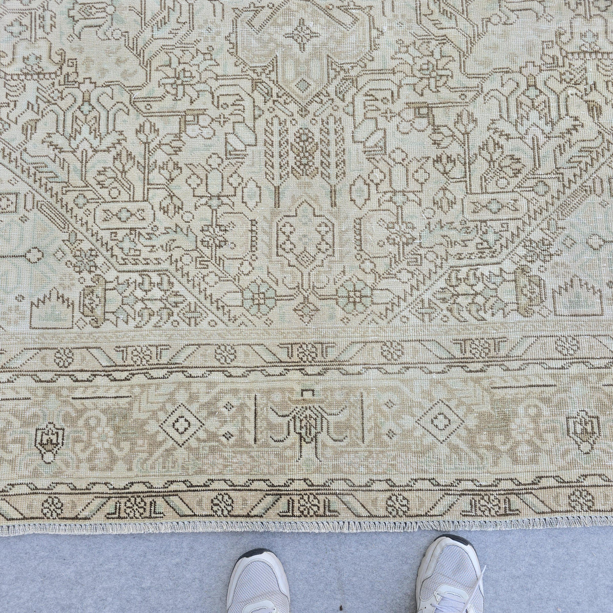 8x11 Vintage Turkish Area Rug, Hand-Knotted Oushak Rug: 8x11 ft. Neutral Turkish Wool Carpet - Boho decor rug, neutral Beige/Cream Brown rug
