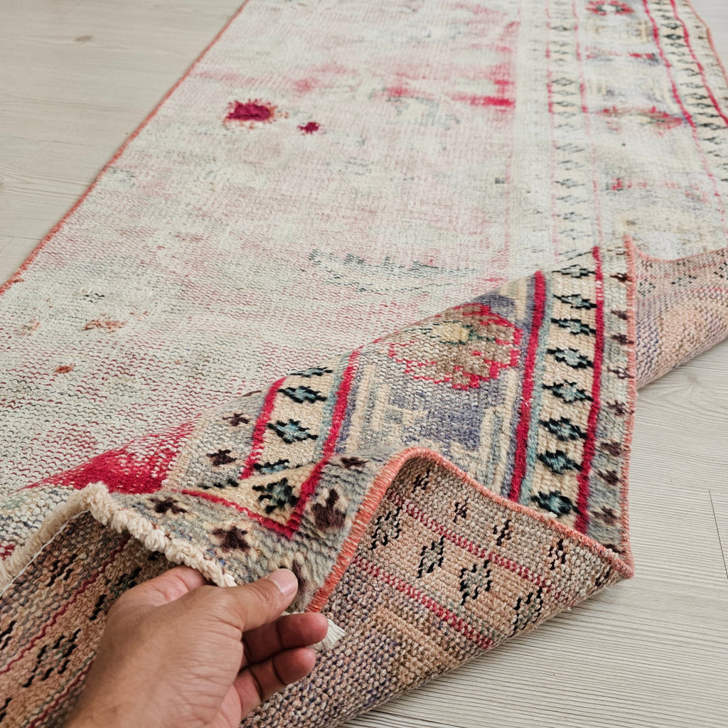 Vintage Turkish Oushak Runner Rug: 2.6x10 ft, Narrow Floral Wool Rug