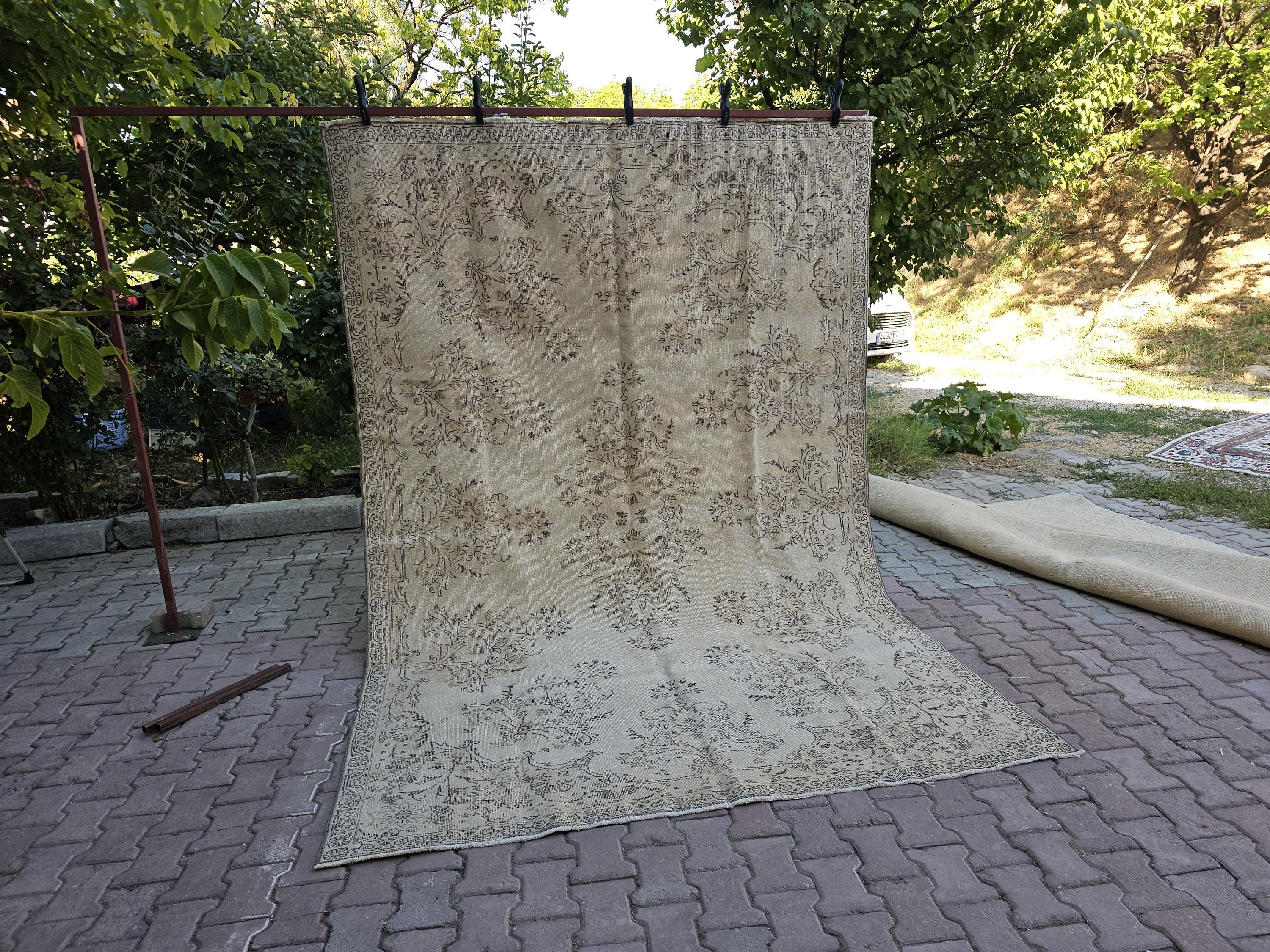7x10 Cream  Vintage Hand Knotted Turkish Oushak Rug for Bedroom and Livingroom // 7x10.60 feet
