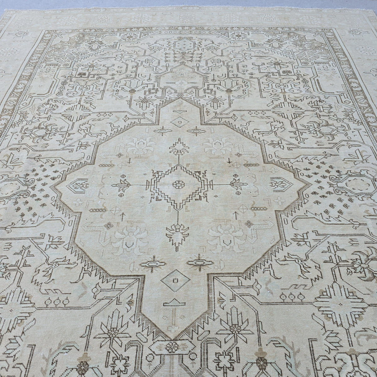 Oversized Oushak Rug: Hand-Knotted Wool, Beige Brown Geometric, 9.7x12.25 ft