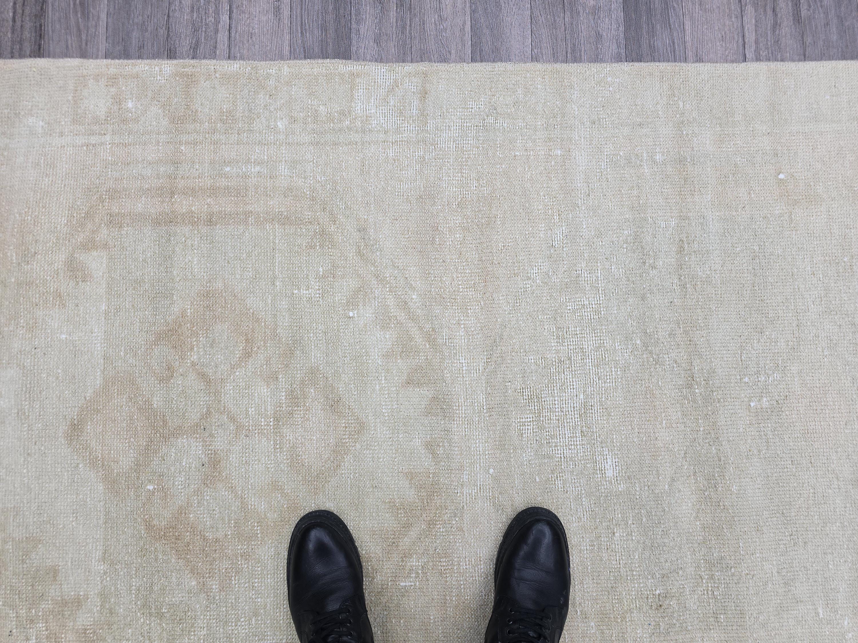 Vintage Oushak Wool Runner Rug: Distressed Turkish Hallway Carpet (3.9x14.25 ft)