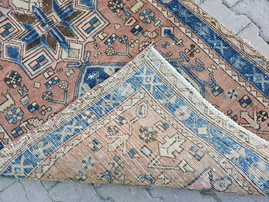 Antique Wool Runner Rug: Hand-Knotted Geometric Design (3.50x10.60 ft)